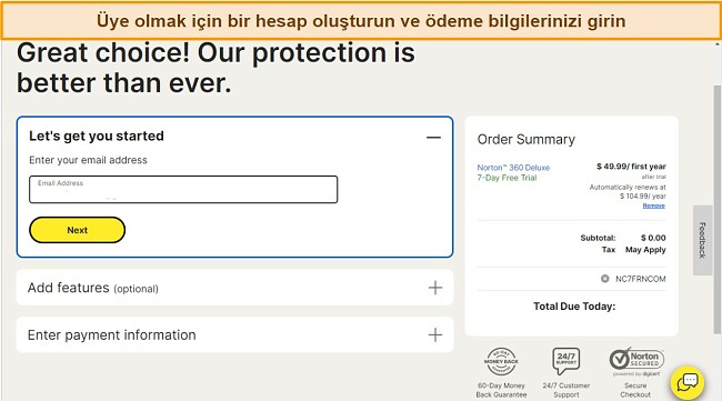 Abonelik başlatmak i&ccedil;in hesap oluşturun ve &ouml;deme bilgilerinizi girin